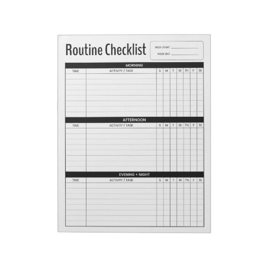 Wekelijkse ochtend routine checklist notitieblok (Gedraaid)