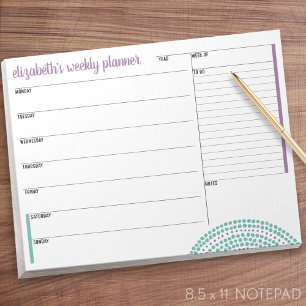 Wekelijkse Planner met aangepaste naam en kleurenb Notitieblok