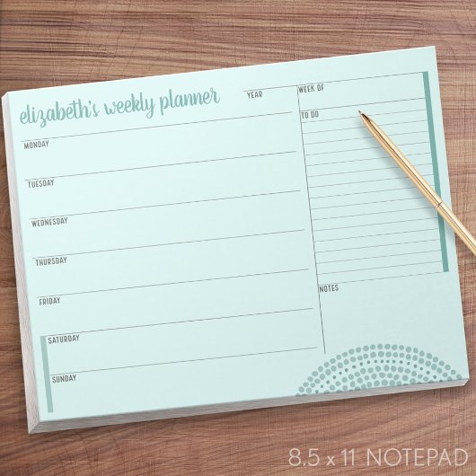 Wekelijkse planner met aangepaste naam - turkoois  notitieblok