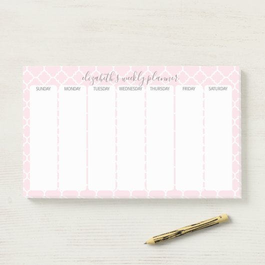 Wekelijkse Planner met wazige roze patroonnaam Post-it® Notes (Op bureau)