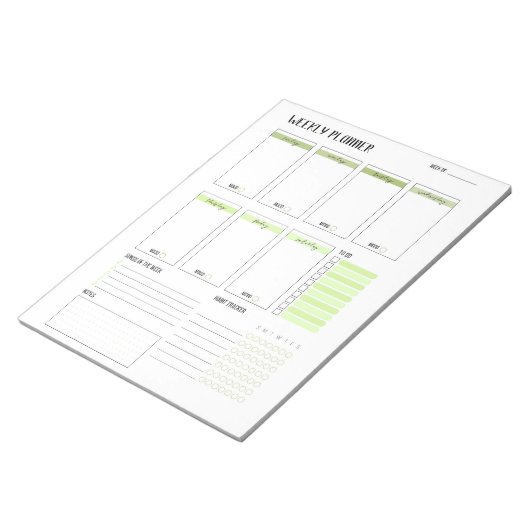Wekelijkse planner met zondag start (groen) 8,5 x  notitieblok (Schuin)