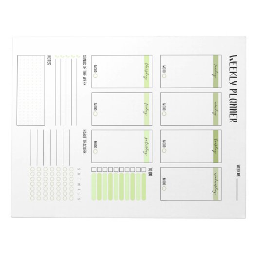 Wekelijkse planner met zondag start (groen) 8,5 x  notitieblok (Voorkant)