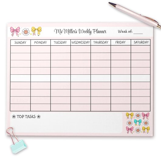 Wekelijkse Planner Schattigee School Teacher Name Notitieblok