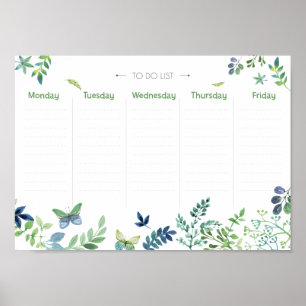 Wekelijkse planner takenlijst groene waterverf blo poster