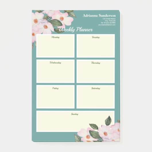 Wekelijkse Planner Waterverf Roze Roses Ballerina Post-it® Notes (Voorkant)