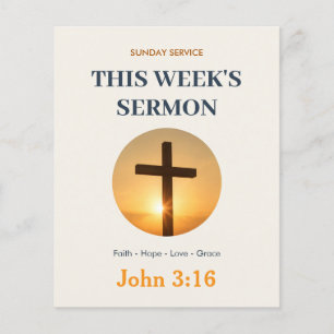 Wekelijkse preek zondagsdienst aankondigingen kerk flyer