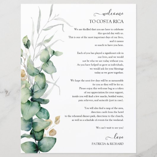 Wekend Wedding Itinerary Greenery EucalyptuS (Voorkant)