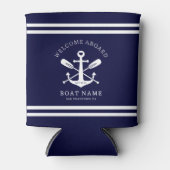 Welcome Aboard Boat Name Nautical Anchor | Blue Blikjeskoeler (Voorkant)