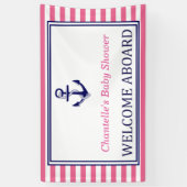 Welcome Aboard - Sign - Pink Navy Nautical Spandoek (Verticaal)