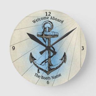 Welcome Aboard Your Boat's Name Anchor Ronde Klok