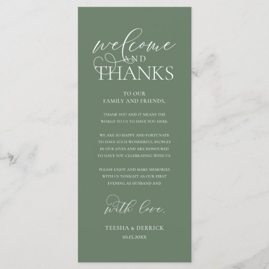 "Welcome and Thanks" Classy Reception Guest Card Programma (Voorkant)