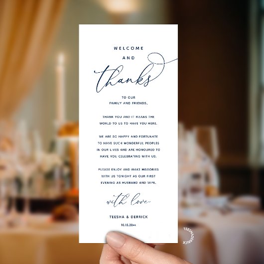 "Welcome and Thanks" Elegant Reception Guest Card Programma