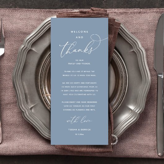 "Welcome and Thanks" Elegant Reception Guest Card Programma