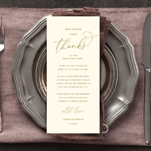 "Welcome and Thanks" Elegant Reception Guest Card Programma