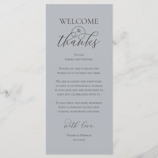 Welcome and Thanks Reception Dinner Thank You Card Programma (Voorkant)