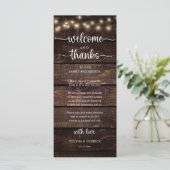 "Welcome and Thanks" Rustic Reception Guest Card Programma (Staand voorkant)
