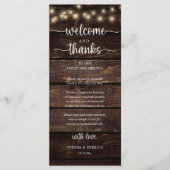 "Welcome and Thanks" Rustic Reception Guest Card Programma (Voorkant)