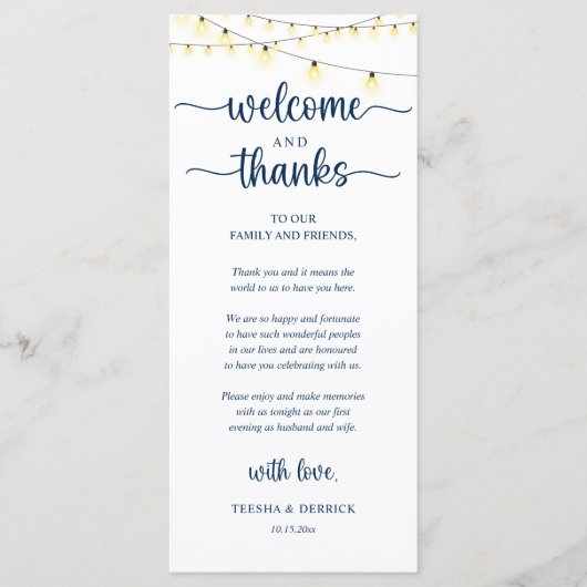 "Welcome and Thanks" Rustic Reception Guest Card Programma (Voorkant)