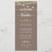 "Welcome and Thanks" Rustic Reception Guest Card Programma (Voorkant)