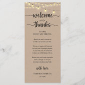 "Welcome and Thanks" Rustic Reception Guest Card Programma (Voorkant)