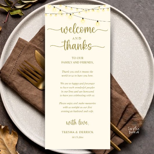"Welcome and Thanks" Rustic Reception Guest Card Programma