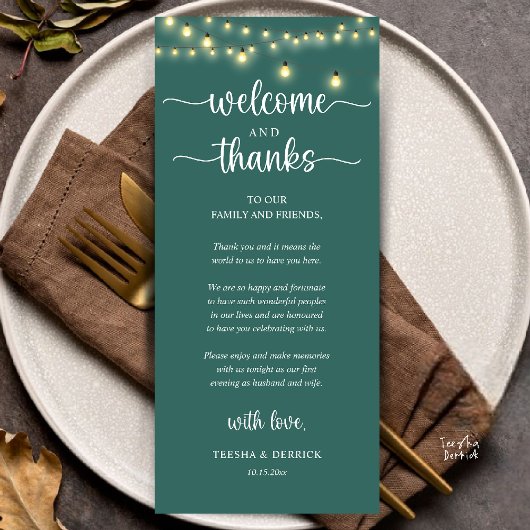 "Welcome and Thanks" Rustic Reception Guest Card Programma