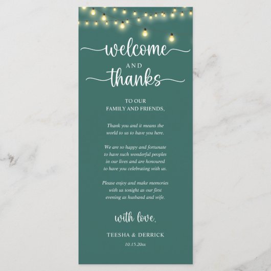 "Welcome and Thanks" Rustic Reception Guest Card Programma (Voorkant)