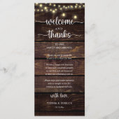 "Welcome and Thanks" Rustic Reception Guest Card Programma (Voorkant)