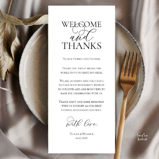 Welcome and Thanks Wedding Dinner Thank You Card Programma