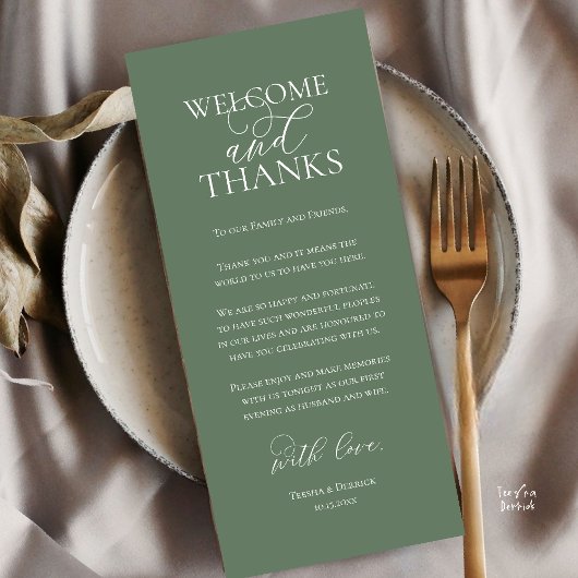 Welcome and Thanks Wedding Dinner Thank You Card Programma