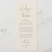 Welcome and Thanks, Wedding Dinner Thank You Card Programma (Voorkant)