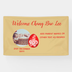 WELCOME Baby Foto Banner Red Egg and Ginger Party