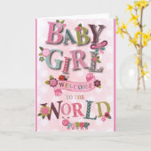Welcome Baby Girl, carte de naissance, double cart (Fleur jaune)