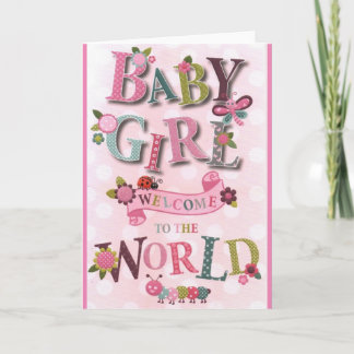 Welcome Baby Girl, geboortekaart,dubbele wenskaart Kaart