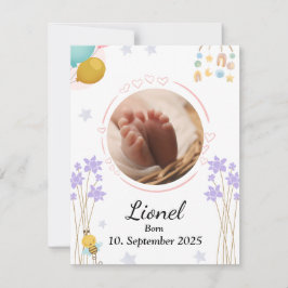 Welcome baby round photo neutral colors notitiekaartje