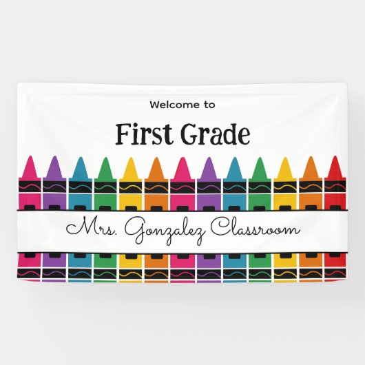 Welcome Back to School Rainbow Crayon  Spandoek (Horizontaal)