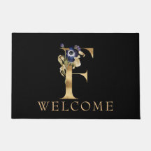 WELCOME Black and Gold Herfst Monogram F Doormat