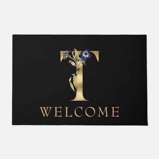WELCOME Black and Gold Herfst Monogram T Doormat Deurmat (Voorkant)