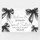 Welcome Black Bow Coquette Script Sweet 16 Spandoek (Horizontaal)