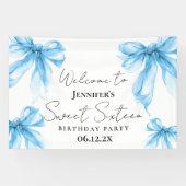 Welcome Blue Bow Coquette Script Sweet 16  Spandoek (Horizontaal)