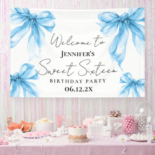 Welcome Blue Bow Coquette Script Sweet 16  Spandoek (Feest)