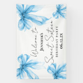 Welcome Blue Bow Coquette Script Sweet 16  Spandoek (Verticaal)