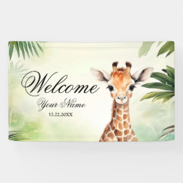 Welcome Cute Giraffe Jungle Baby Shower Party Spandoek