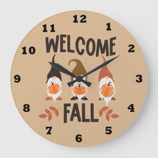 Welcome Fall Gnome Clock Grote Klok (Voorkant)