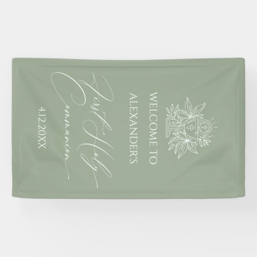 WELCOME FIRST COMMUNION banner custom Sage (Horizontaal)