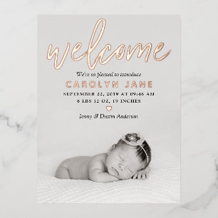 "Welcome" Foto Real Folie Birth Announounding Folie Uitnodiging Briefkaart