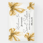 Welcome Gold Bow Coquette Script Sweet 16 Spandoek (Verticaal)