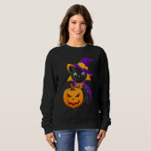 Welcome Happy Hat Cat Halloween 2023 Devil Face Pu Trui (Voorkant volledig)