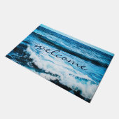 "Welcome" Hawaii Turquoise Blue Ocean Waves Photo Deurmat (Schuin)