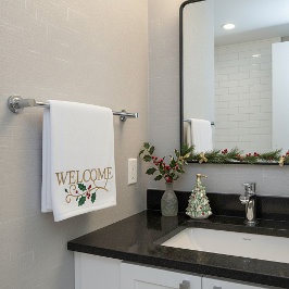 Welcome holly christmas guest bath handdoek